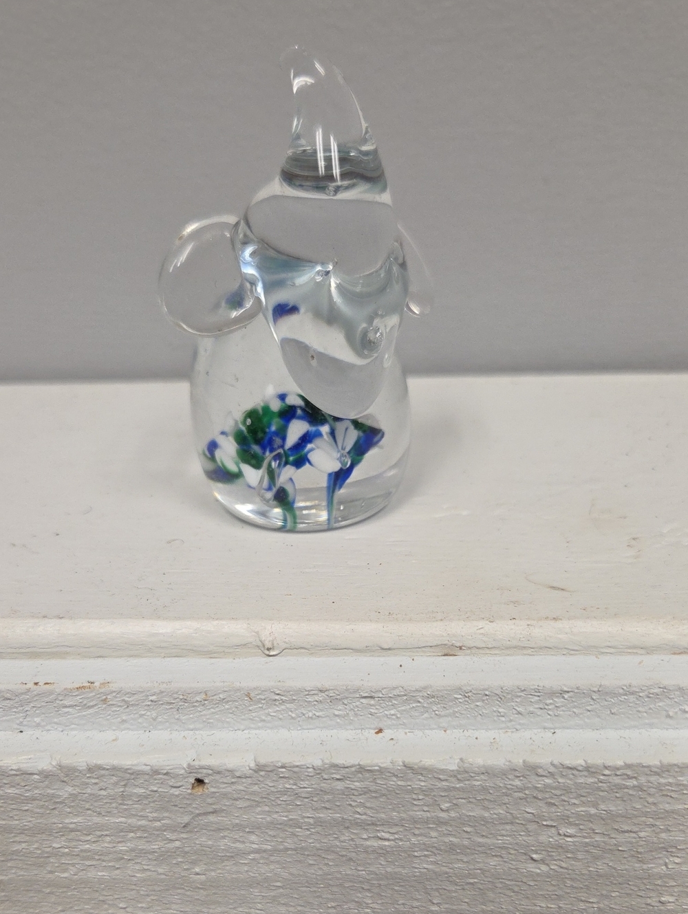Clear Glass Elephant Figurine with Blue and Green Floral Accent